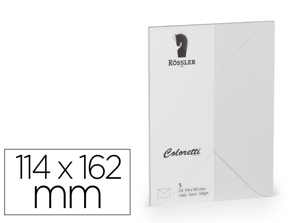 SOBRE ROSSLER COLORETTI C6 MINISTRO COLOR GRIS CLARO 114X162 MM PACK DE 5 UNIDADES