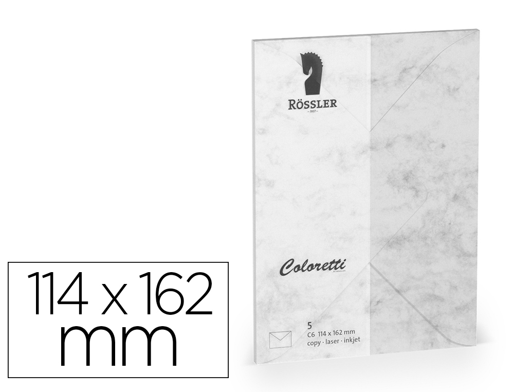 SOBRE ROSSLER COLORETTI C6 MINISTRO COLOR MARMOL GRIS 114X162 MM PACK DE 5 UNIDADES
