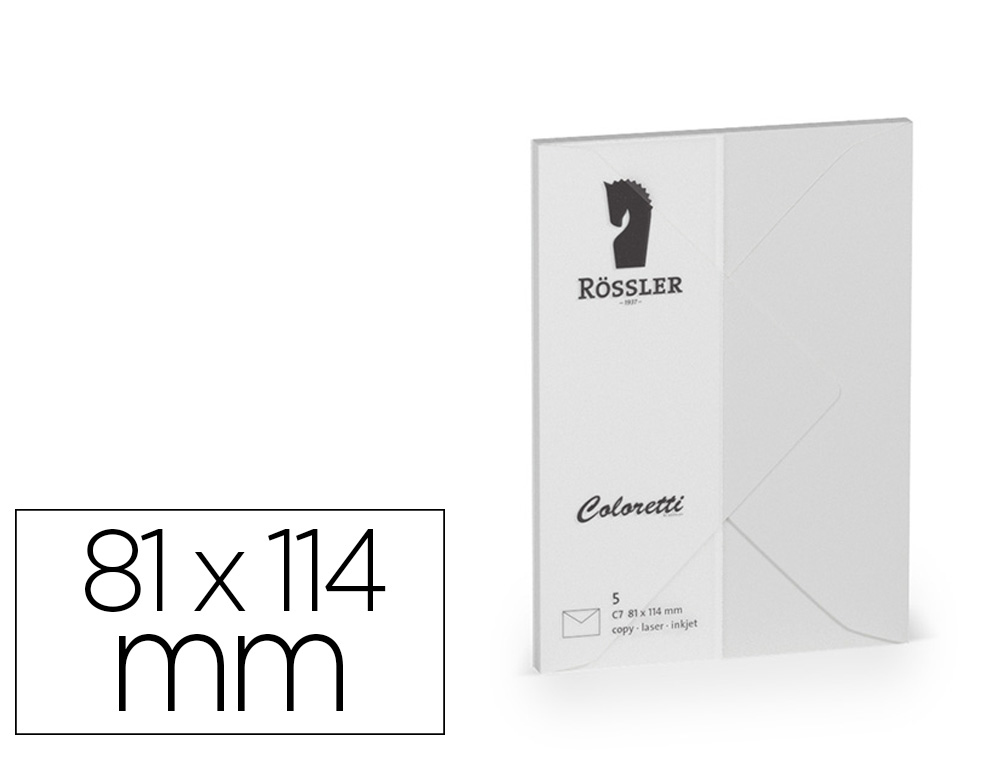 SOBRE ROSSLER COLORETTI C7 COLOR GRIS CLARO 81X114 MM PACK DE 5 UNIDADES