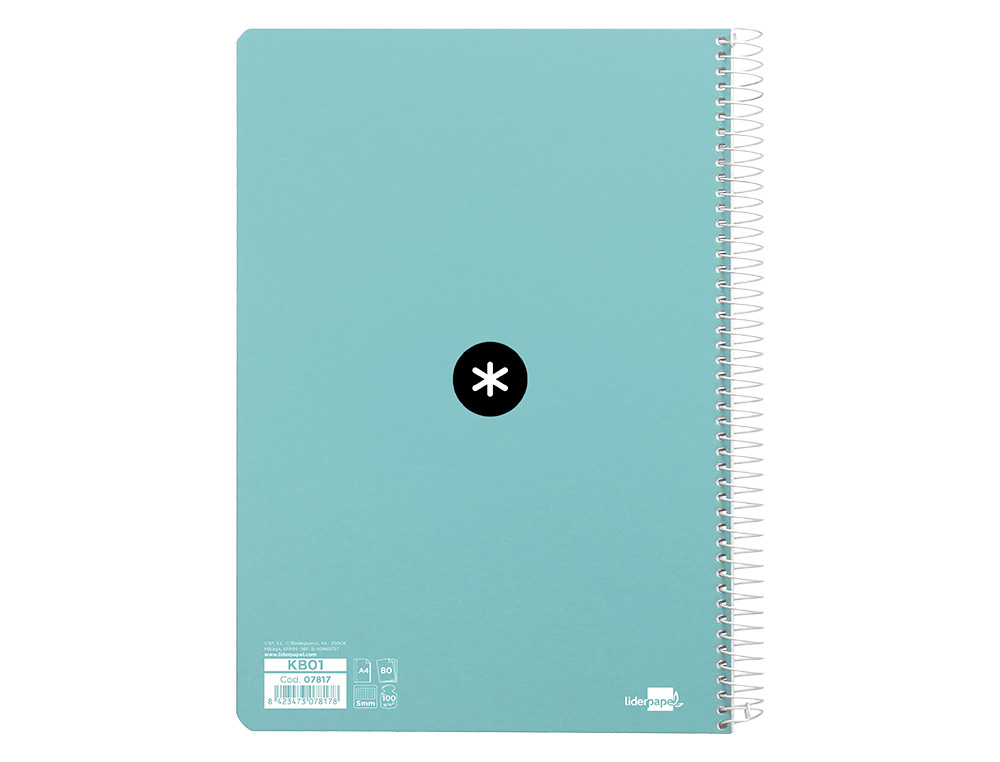 CUADERNO ESPIRAL ANTARTIK A4 MICRO TAPA DURA 80H 100 GR CUADRO 5MM SIN BANDAS 4 TALADROS COLOR MENTA