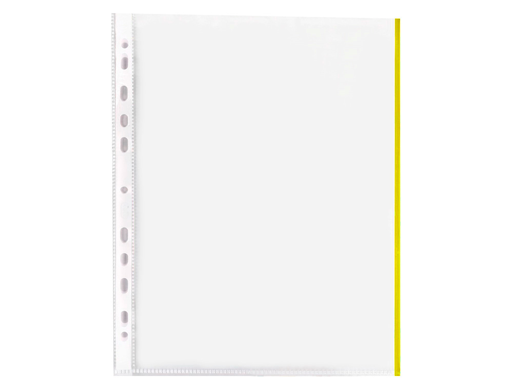 FUNDA MULTITALADRO Q-CONNECT DIN A4 70 MC PP CRISTAL CON BORDE AMARILLO BOLSA DE 10 UNIDADES